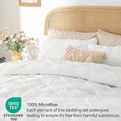 BEDELITE White Twin Comforter Set - 2 Peices Boho Pintuck Bedding Comforter Sets, Lightweight Soft & Warm Twin Bedding Sets with 1 Pillowcase for All Season
