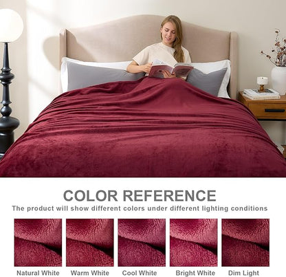 Hansleep Fleece Burgundy Red King Blanket, Flannel Fuzzy Plush Cozy Blanket for All Seasons, Burgundy Red, King 90x108 Inches
