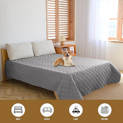 CHHKON Waterproof Dog Bed Covers for Couch Protection Dog Pet Blanket Furniture Protector (82"X120", Grey+Dark Grey)