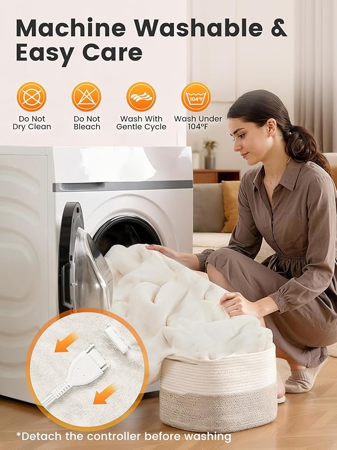 WOOMER Heated Blanket Full Size 77" x 84", Electric Blanket with 0.5-12 Hours Timer & 10 Heating Levels, ETL Certified, White Double-Sided Velvet, Over-Heat Protect, Machine Washable
