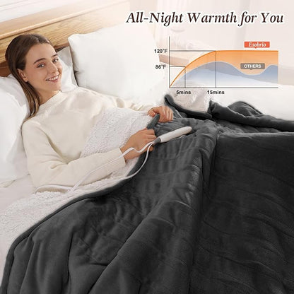 Heated Blanket Queen Size Electric Blankets 84X90in - Dual Control Heated Blankets for Bed with 5 Heat Settings & 10-hr Timer, Over-Heat Protection and Fast Heating Blanket Washable (Charcoal Gray)