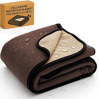 Waterproof Dog Blanket - Multipurpose Lekproof Blanket for Pets or Adults - Furniture Protector for Bed, Couch, Water Proof & Stain Resistant Easy to Clean Throw Blanket, Reversible Brown 50"x60"