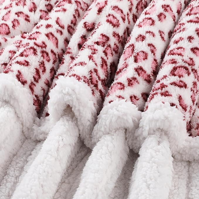 Electric Heated Blanket Full Size 72"×84" with 9 Heating Levels & 1-10Hs Auto Off, Plush Sherpa, Energy Efficient, Machine Washable, for Couch & Bed, Leopard Print Pink & White