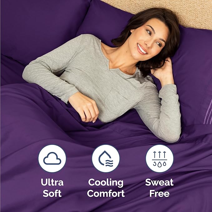 Twin Size 3 Piece Sheet Set - Comfy Breathable & Cooling Bed Sheets Set - Hotel Luxury Bedding for Women, Men, Kids, Teens, Boys & Girls - Deep Pockets, Ultra-Soft, Wrinkle Free - Oeko-Tex - Purple