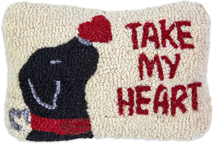Chandler 4 Corners Artist-Designed Take My Heart Hand-Hooked Wool Decorative Throw Pillow (8 in X 12 in) Valentine's Day Pillow for Couches & Beds - Low Maintenance - Gift for Anniversary & Wedding