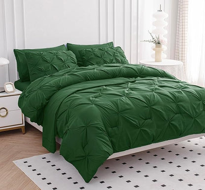 LANE LINEN Comforter Set Full Size - 7 Piece Classic Pintuck Bed in a Bag - Includes 1 Comforter, 1 Flat Sheet, 1 Deep Pocket Sheet, 2 Pillowcases, 2 Shams - Hotel-Style Comfort at Home - Olive Green | Durable daily use, Hotel sleep feel, Smooth microf...