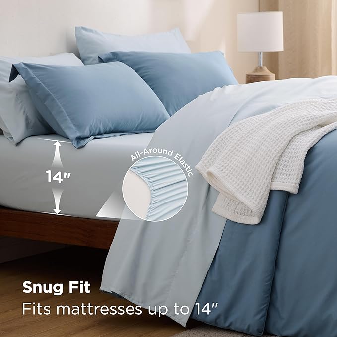 Bedsure Twin Comforter Set - 5 Pieces Grayish Blue Twin Bedding Set for All Seasons, Boho Contrasting Design Bed in a Bag with Comforter, Sheets, Pillowcase & Sham