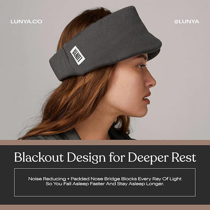 Lunya Washable Silk Sleeping Mask - Thermoregulating Mulberry Silk, Light Blocking and Comfortable Fit – Sleep Mask for Women and Men with Box - Meditative Grey - Small