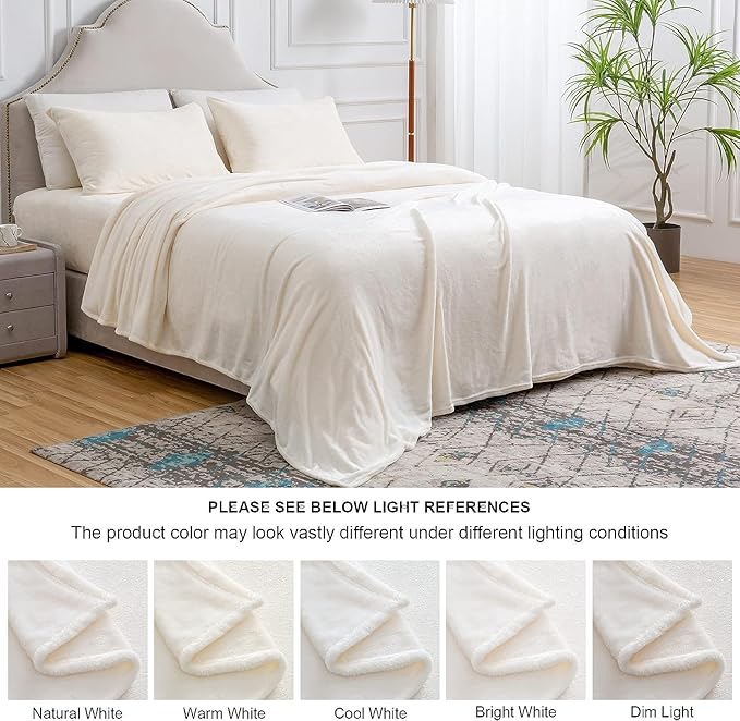 BEDELITE Flannel Sheets Twin Size White - Super Soft Fleece Sheets Set Fluffy Extra Plush, 3 Piece(Include Fitted Sheet, Flat Sheet, 1 Pillowcase)