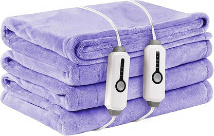 Electric Heated Blanket Queen Size 84"x90", with Dual Control Breathable & Luxurious Flannel, 4 Heating Levels & 10 Hours Auto-Off, Fast Heating, Machine Washable, for Bedding-Light Purple