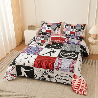 Namoxpa6 Pieces Baseball Comforter Sets,3D Sports Pattern,Decorative 6 Piece Bedding Sets with Comforter,Flat Sheet,Fitted Sheet,Throw Pillow Cover,Pillow Shams,Queen Size