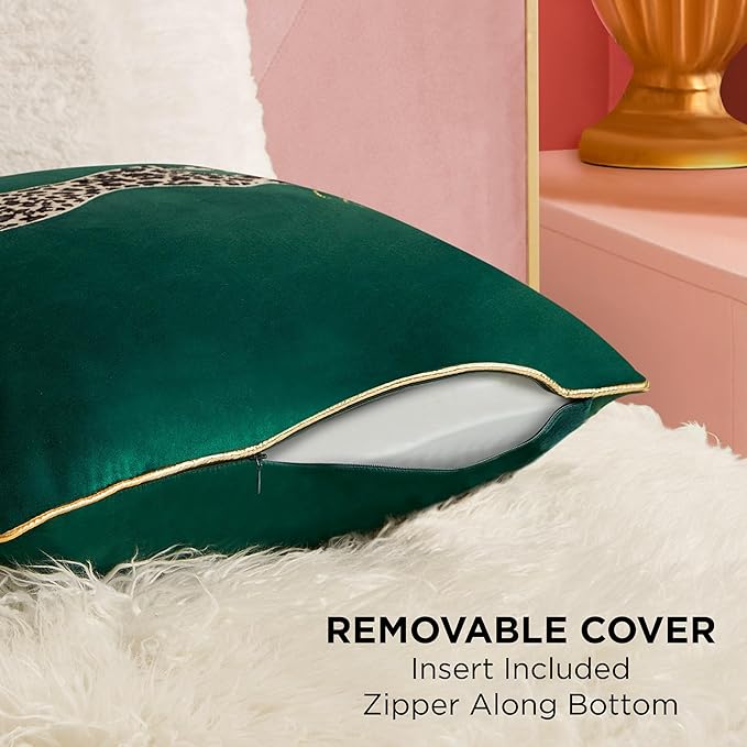 Juicy Couture Reversible Velvet Cheetah Pillow, 18" x 18" Decorative Pillow, Emerald Green