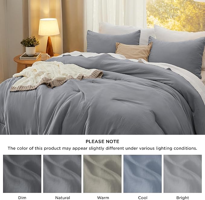 Bedsure Twin/Twin XL Comforter Set, Grey Soft Prewashed Bedding for All Seasons, 2 Pieces GentleSoft™ Bed Set, 1 Lightweight Comforter (68"x88") and 1 Pillowcase (20"x26")