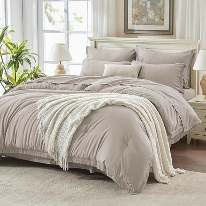 Andency King Size Comforter Set with Sheets Heather Grey - 7 Pieces Bed in a Bag Boho Soft Lightweight Bedding Sets, Tassel Bed Set with Comforter, Sheets, Pillowcases & Shams