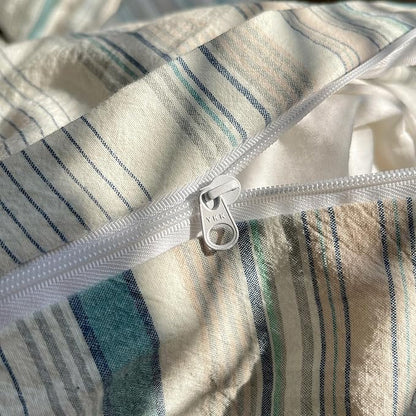 HighBuy Striped Comforter Set Twin XL - 100% Washed Cotton Grey Green Stripes Comforter with 2 Pillowcases,Pinstripe Stripes Printed Bedding Set Fluffy Soft,3 Pieces Comforter Sets All Season