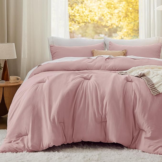 Bedsure King Comforter Set, Pink Soft Prewashed Bedding for All Seasons, 3 Pieces GentleSoft™ Bed Set, 1 Lightweight Comforter (104"x90") and 2 Pillowcases (20"x36")