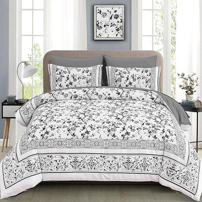Dobuyly Floral King Size Comforter Set, Grey Flowers on White Botanical Bedding Set 7 Piece Bed in a Bag King, Soft Microfiber Bedding Comforter Sets with Sheets for All Season