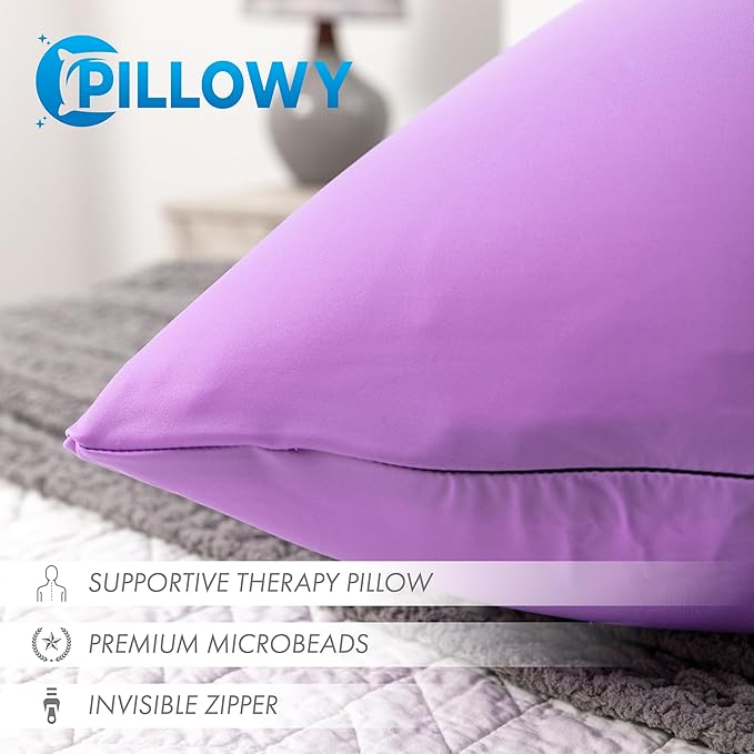 PILLOWY 24" x 24" Throw Pillow - Purple: 1 PCS Luxurious Premium Microbead Pillow with 85/15 Nylon/Spandex Fabric. Forever Fluffy, Outstanding Beauty & Support. Silky, Soft & Beyond Comfortable