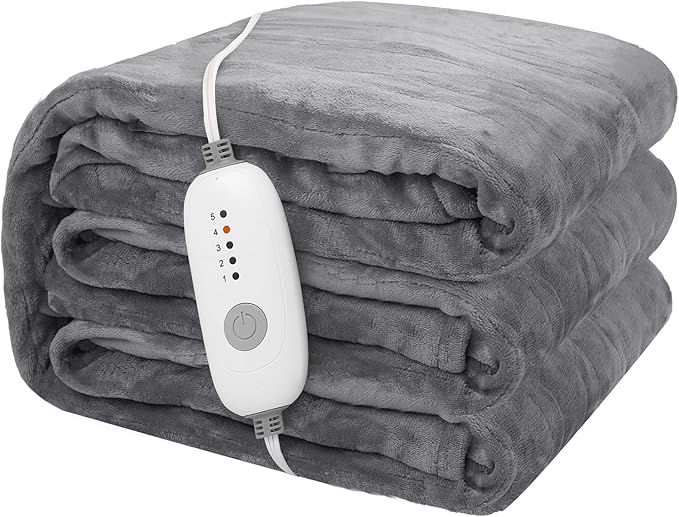 Electric Heated Blanket 72"x84" Full Size Flannel Heated Blanket, Cozy & Warm for All Night, 5 Heat Settings & 10 Hours Auto Off, Machine Washable, Light Grey