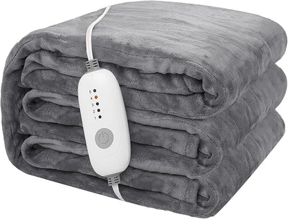 Electric Heated Blanket 72"x84" Full Size Flannel Heated Blanket, Cozy & Warm for All Night, 5 Heat Settings & 10 Hours Auto Off, Machine Washable, Light Grey