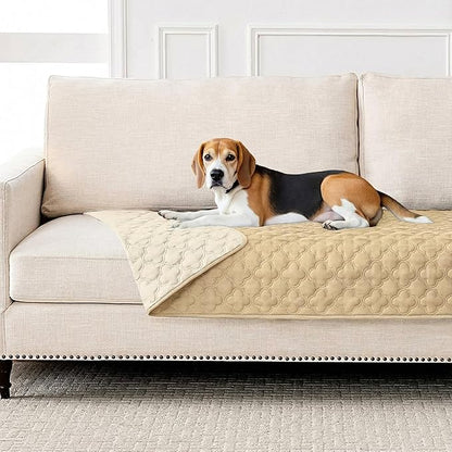 Waterproof Dog Blanket, Couch Cover for Dogs Washable, Reversible Dog Bed Cover, Couch Furniture Protector. (Dark＆Light Beige, 40 X 50 Inch - 1 Pack)