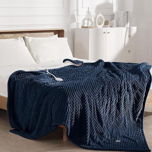 Heated Blanket Full Size Electric Blanket, 72''x84'' Washable Heated Blanket with 5 Heat Levels & 10 Hours Auto Off, Double Sided Flannel to Sherpa Heating Blanket for Grandma Gifts (Navy Blue)