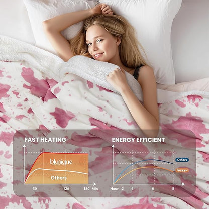 Cow Print Heated Electric Blanket King Size-Heating Blanket King Size with 10 Heat Levels & 10 Hours Auto-Off, Cozy Soft Fleece Sherpa, Washable, 90x100 Inche Cow Print Pink