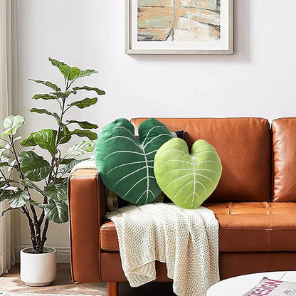AELS Set of 2 3D Leaves Decorative Throw Pillows, 23.6"& 19" Alocasia Frydek Plush Pillow Set for Plant Lovers Garden Lovers, Living Room Bedroom Nursery Decor, Light Green & Dark Green