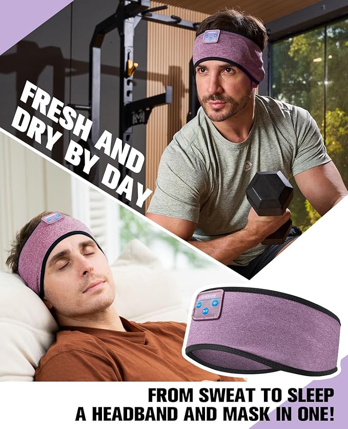 Voerou Sleep Headphones Wireless Bluetooth 5.4 Sports Headband, Sleeping Headphones Eye Mask Earbuds Music Headband for Side Sleepers Perfect for Workout Running Travel Yoga Cool Gadgets Tech Gifts