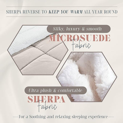 Elegant Comfort Super Soft Sherpa Comforter 2-Piece Set Premium Quality, Heavy Weight Reversible Down Alternative Micro-Suede, Sherpa Comforter, Twin XL, Pearl Cream