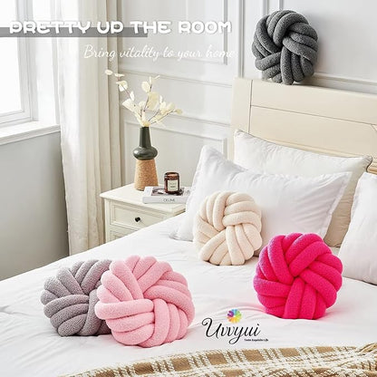 Uvvyui Knot Pillows, 14 Inch Decorative Throw Pillows Round Pillows Cushion, Soft Handmade Knotted Ball Pillow Plush Cushion Home Decor for Bed Couch Living Room (Light Gray, 14 Inch)