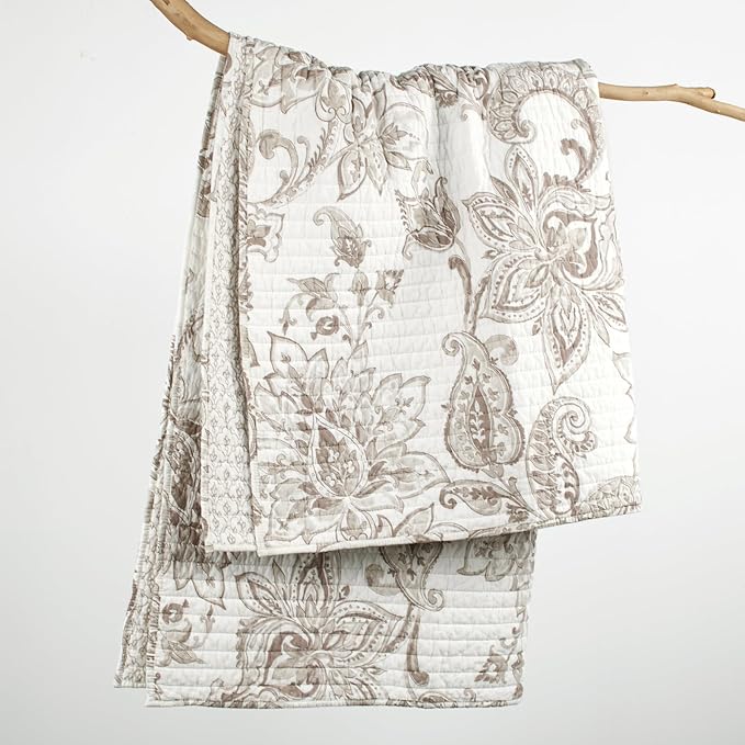 Levtex Home - Bennett Taupe - Throw - Floral Paisley - Taupe and Cream - Throw (50x60in.) - Cotton