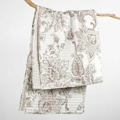 Levtex Home - Bennett Taupe - Throw - Floral Paisley - Taupe and Cream - Throw (50x60in.) - Cotton