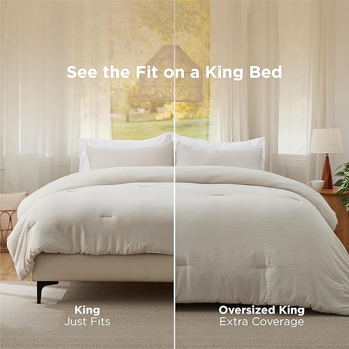 Bedsure Oversized King Comforter Set, Beige Soft Prewashed Bedding for All Seasons, 3 Pieces GentleSoft™ Bed Set, 1 Lightweight Comforter (120"x98") and 2 Pillowcases (20"x36")