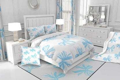 Erosebridal Bow Bedding Set Toddler Size,Blue Bowknot Comforter Set Bow Tie Bedding Comforter Sets for Kids Teen Adults Bedroom Decor,Watercolor Bowknot Blue White Duvet Insert