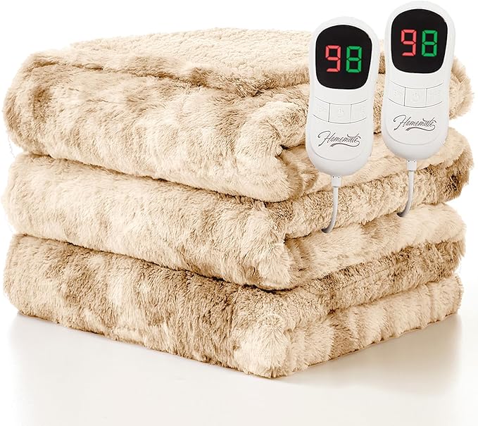 Homemate Electric Heated Blanket Queen Size - 84"x90" Heating Blanket Queen Size Dual Control 1/2/4/6/8 Hours Auto-Off 10 Heat Level Over-Heat Protection Luxury Faux Fur Sherpa ETL Certification