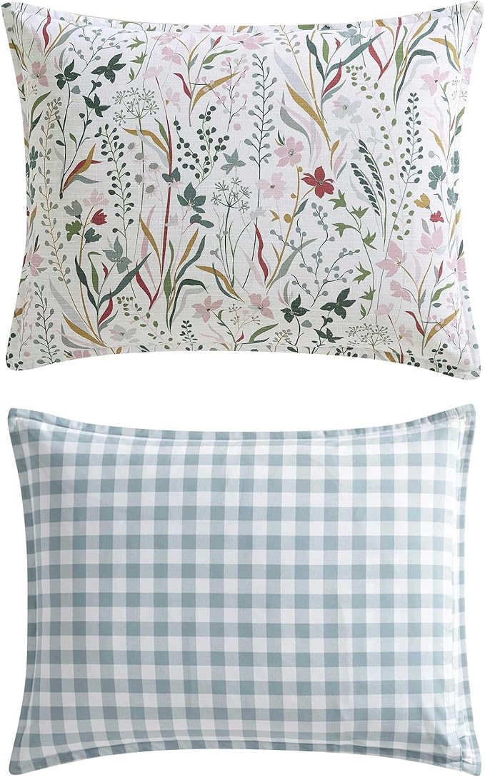Eddie Bauer - Queen Comforter Set, Reversible Cotton Bedding with Matching Shams, Classic Floral Home Decor with Plaid Reverse (Woodland Forest Grey, Queen)