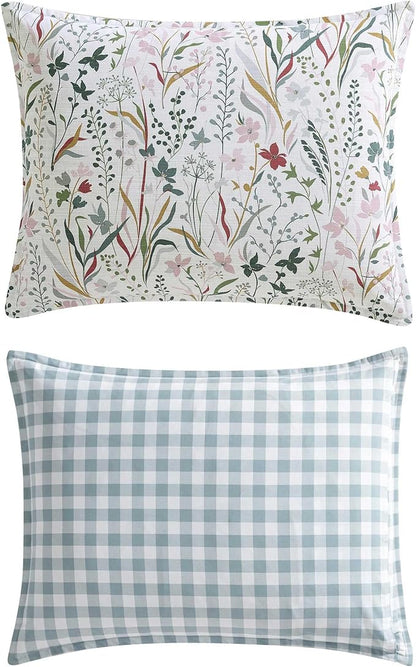 Eddie Bauer - Queen Comforter Set, Reversible Cotton Bedding with Matching Shams, Classic Floral Home Decor with Plaid Reverse (Woodland Forest Grey, Queen)