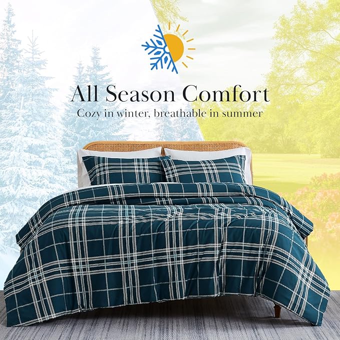 Southshore Fine Living, Inc. Vilano Plaid Collection - Twin Bed Comforter Set, Dorm Premium Bedding, All-Season Down Alternative Lightweight, Oversized 2-Piece Soft Comforter Set, Twin/XL, Blue