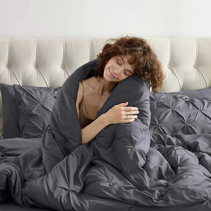 Nestl 7 Piece Comforter Set - Pinch Pleated King Comforter, Dark Grey, All Season King Bed Set, Bedding Set with Flat Sheet, Fitted Sheet, Pillowcases and Shams