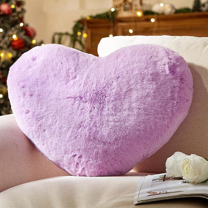 YRXRUS Heart Pillows, Love Heart Shaped Pillow, Small Cute Purple Heart Pillows for Gifts, Faux Rabbit Throw Pillows for Her, Kids, Girls Home Decoration, 10X11 Inch