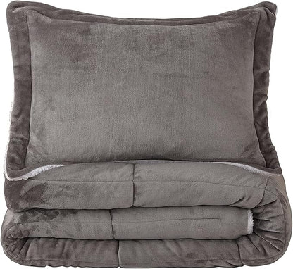 Seward Park Grey Sherpa Comforter Set Twin XL Size, All Season Soft Warm Fleece Fall Blanket, Winter College Dorm Bedding Sets with 1 Pillow Sham