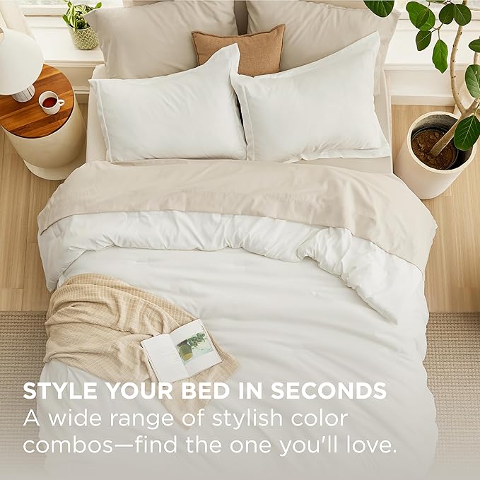 Bedsure Full Comforter Set - 7 Pieces White Full Bedding Set for All Seasons, Boho Contrasting Design Bed in a Bag with Comforter, Sheets, Pillowcases & Shams