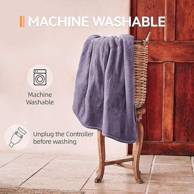 Heated Blanket 50''x60''-Soft and Comfortable Electric Throw,5 Heat Settings and 3H Auto Shut-Off Heating Blanket ETL&FCC Certification Machine Washable (Dusty Purple)