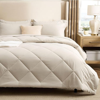 Bedsure 7 Pieces Full Comforter Set Premium Series, Hotel Luxury Soft Bed in a Bag, Goose Down Alternative, Safe for Sensitive Skin Bedding Comforter All Season Medium Warmth, Beige Full Size
