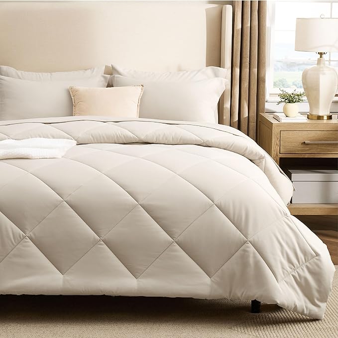Bedsure 7 Pieces King Comforter Set Premium Series, Hotel Luxury Soft Bed in a Bag, Goose Down Alternative, Safe for Sensitive Skin Bedding Comforter All Season Medium Warmth, Beige King Size