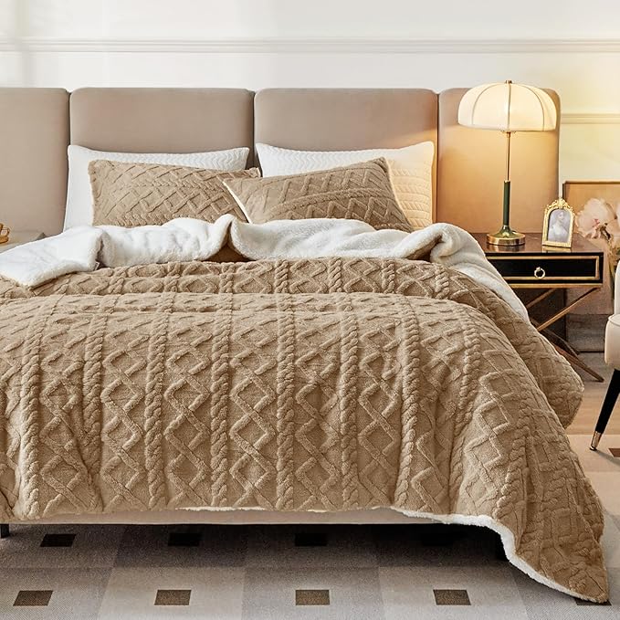 Joyreap 3-Piece Fluffy Faux Fur Sherpa Comforter Set Coffee, Twin Size Luxury Tufted Bedding Comforter Set, All Season Soft n Cozy Plush Comforter Bed Set- 68x86 inches