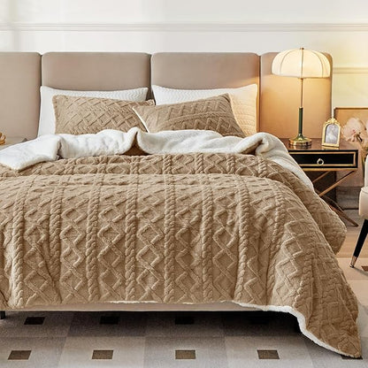 Joyreap 3-Piece Fluffy Faux Fur Sherpa Comforter Set Coffee, Twin Size Luxury Tufted Bedding Comforter Set, All Season Soft n Cozy Plush Comforter Bed Set- 68x86 inches