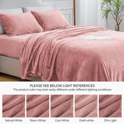 BEDELITE Flannel Sheets Full Size Dusty Pink - Super Soft Fleece Sheets Set Fluffy Extra Plush, 4 Piece(Include Fitted Sheet, Flat Sheet, 2 Pillowcases)