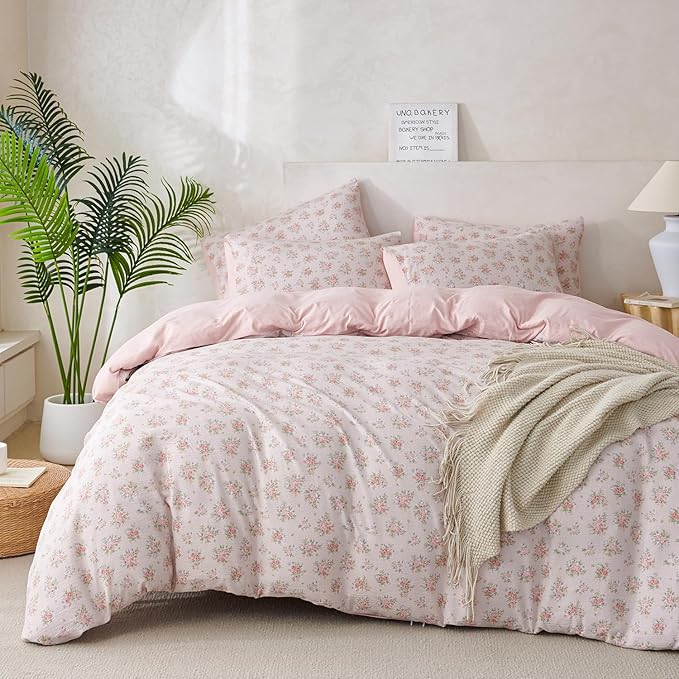 Floral King Comforter Set 3 Pieces Soft Cute Floral Bedding Comforter Lightweight Garden Style King Floral Botanical Comforter Set for All Seasons 1 Comforter and 2 Pillowcases